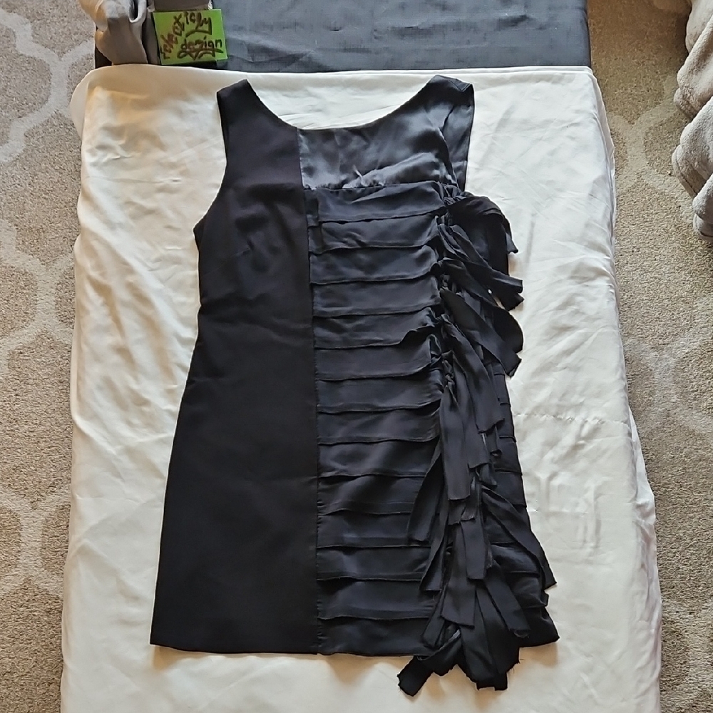 BCBGMaxAzria Black Sleeveless Ruffle-Front Mini Dress